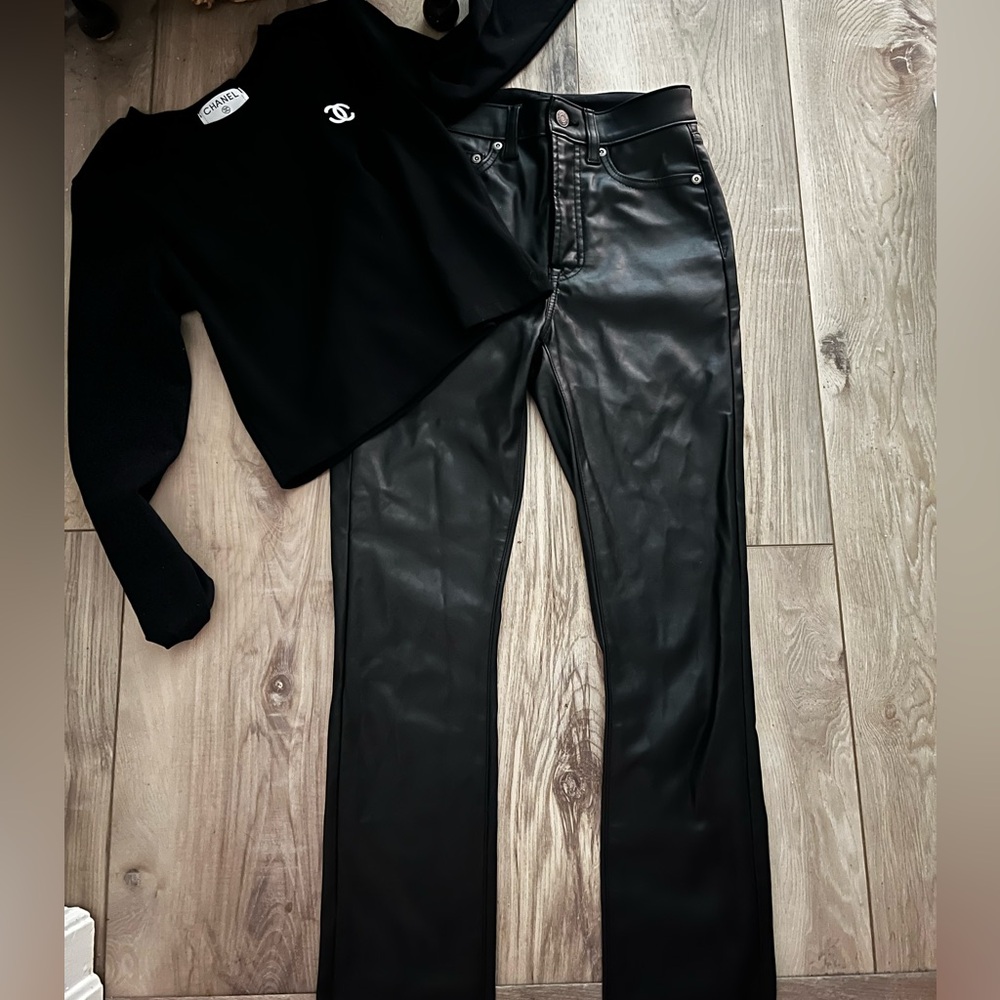 GAP Women's Black Straight Leg Leather Pants